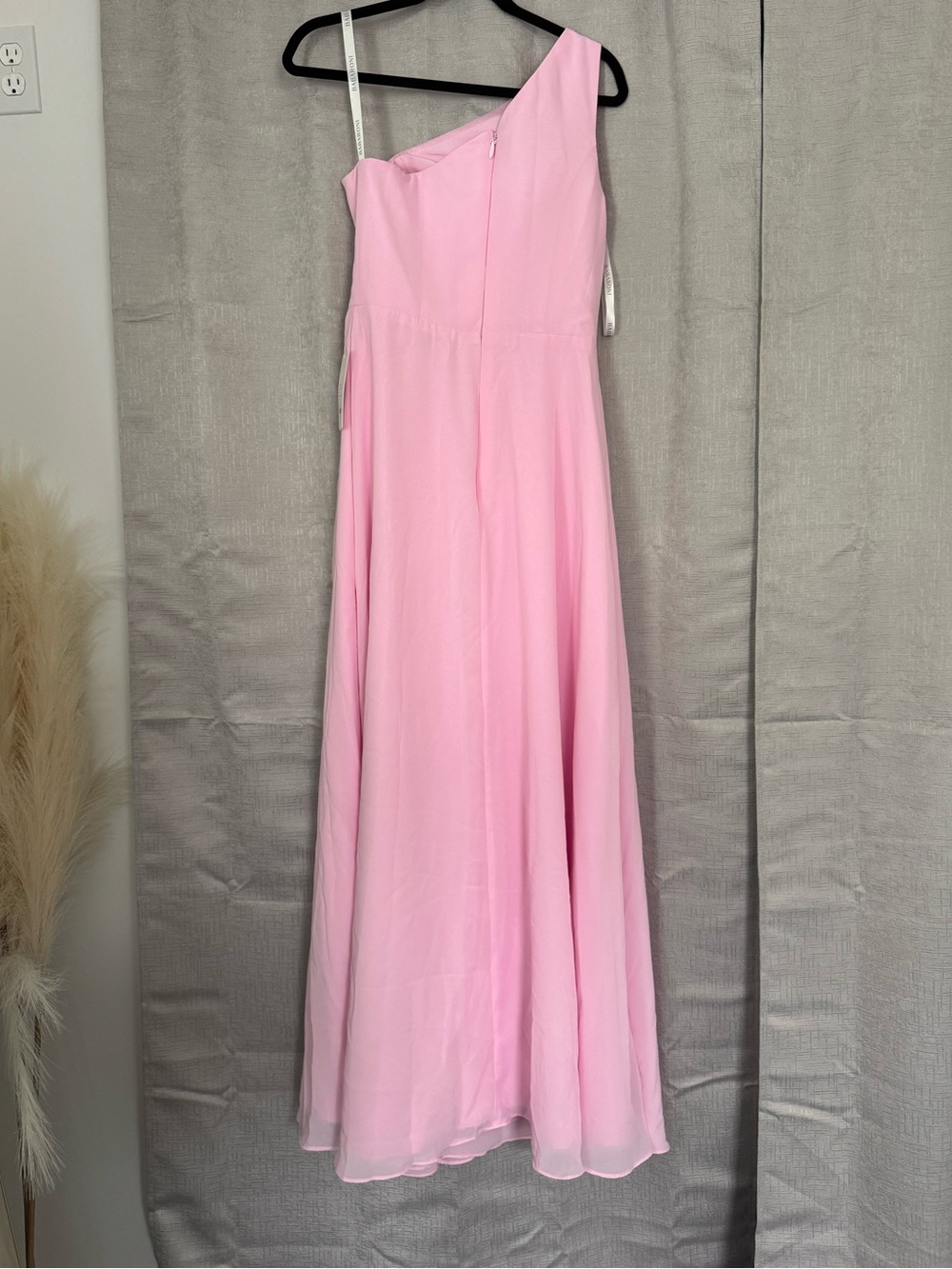 One-Shoulder Candy Pink Evening Gown with Side Draping - Picture 4 of 7